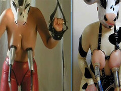 Caliente y traviesa putita BDSM obtiene sus grandes tetas ordeñadas por una maquina bombeadora